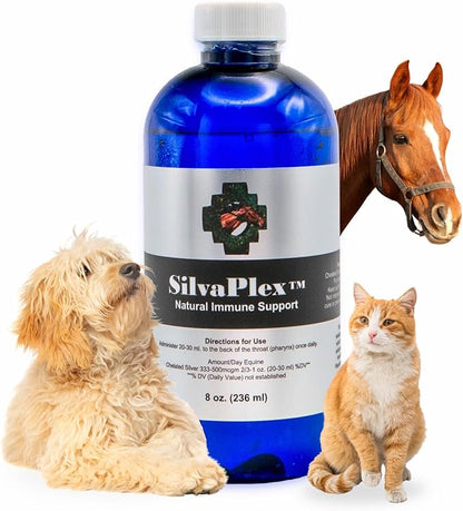 Natural Immune Support Solution - 100 PPM Chelated Silver for Dogs, Cats, Horses, Livestock - Veterinarian Developed Formula - Natural Breathing Support (8 oz)