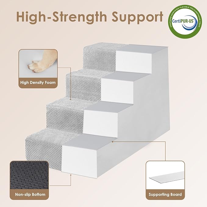 EHEYCIGA Dog Stairs for Bed 20" H, 4-Step Extra Wide Dog Steps for High Bed, Pet Steps for Small Dogs and Cats, Non-Slip Balanced Pet Ramp Indoor, Light Grey
