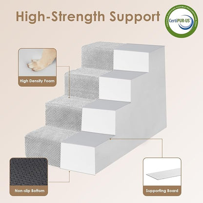 EHEYCIGA Dog Stairs for Bed 20" H, 4-Step Extra Wide Dog Steps for High Bed, Pet Steps for Small Dogs and Cats, Non-Slip Balanced Pet Ramp Indoor, Light Grey