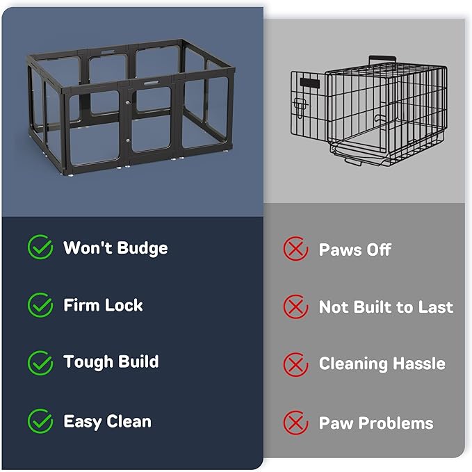 Jalove Acrylic Dog Playpen Indoor, 24“ H Plastic Pet Playpen with Door, Clear Pet Play Pen for Puppy Cat Rabbit Ferret, Easy Assemble Dog Pen, Preferable for Small Cage, Black 10 PCS