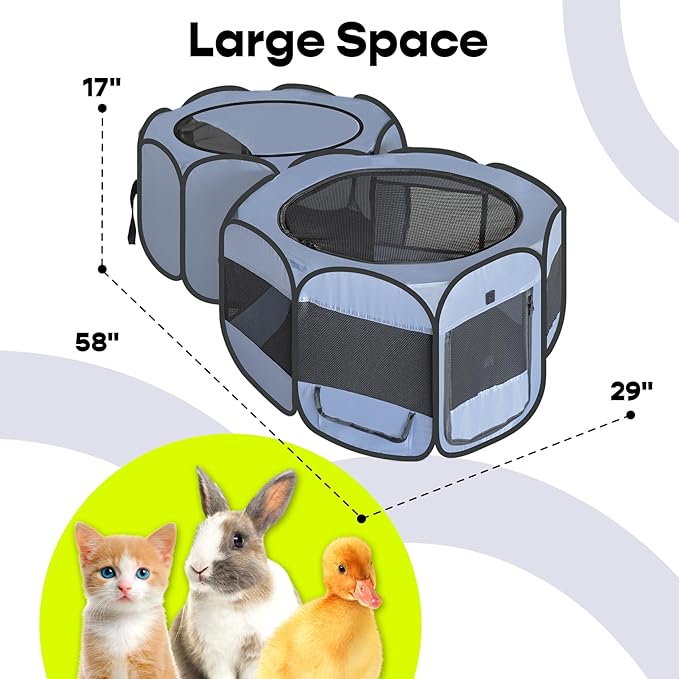 Pet Playpen Pop up Small Pet Cage Enclosure Tent Chick Run Brooder Coop Foldable Kennel for Kitten Ferret Puppy Guinea Pig Rabbit Hamster Chinchillas(No Divider, Unified Space)