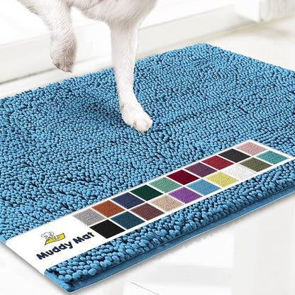 Muddy Mat® | Super Absorbent Door Mat Indoor, Microfiber Quick Dry Chenille Entryway Rug, Non-Slip Front Door Mat, Indoor Mats for Entryway, Machine Washable Pet Rug, Sky Blue 48"x60"