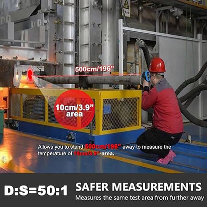 HOLDPEAK Pyrometer D:S=50:1, High Temp Infrared Thermometer -58℉~3272℉(-50℃~1800℃), Non-Contact Industrial Laser Thermometer Gun with Flashlight, Digital IR Temperature Gauge HP-1800 (NOT for Human)