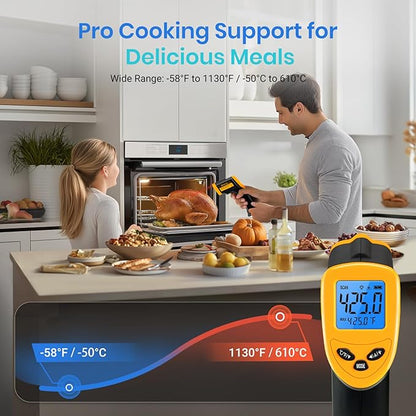 Etekcity Infrared Thermometer Laser Temperature Gun 1080, -58°F~ 1130°F for Meat Food Candy Pizza Oven, Heat Gun for Cooking, Kitchen, Fridge, Reptile, BBQ, HAVC, Adjustable Emissivity & Max Measure