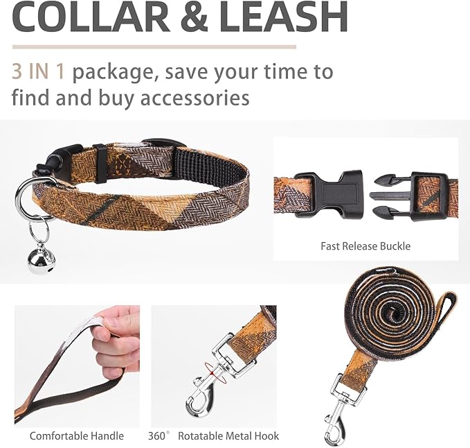 PUPTECK Adjustable Dog Harness Collar and Leash Set Step in No Pull Pet Harness for Small Medium Dogs Puppy and Cats Outdoor Walking Running, Soft Mesh Padded Reflective Vest Harnesses, Orange XL