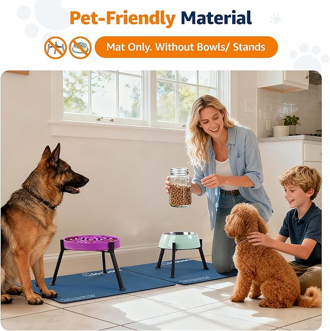 LOOBANI Dog Food Mat for Floors Waterproof 23.6"x15.7"- Absorbent Dog Bowl Mat for Food and Water Bowl, Leakproof Rubber Backing, Dog Feeding Mat for Dog, Cat, Pet (23.6"x15.7", Dark Blue)