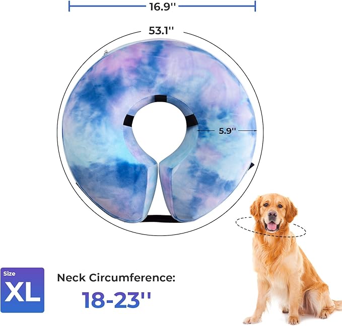 Dog Cone, Uadonile Inflatable Cone Collar for Dogs and Cats, Dog Neck Collar Recovery E-Collar Alternative After Surgery, Elizabethan Collar for Dogs Recovery(Tie-dye Purple Blue, XL)