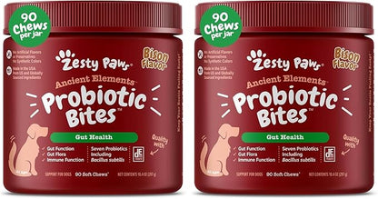 Zesty Paws Probiotics for Dogs, Digestive Enzymes Gut Flora, Digestive Health, Diarrhea & Bowel Support, DE111, Dog Probiotics Soft Chew for Pet Immune System, Chicken, 90 Ct (Pack of 2)