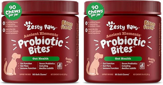 Zesty Paws Probiotics for Dogs, Digestive Enzymes Gut Flora, Digestive Health, Diarrhea & Bowel Support, DE111, Dog Probiotics Soft Chew for Pet Immune System, Chicken, 90 Ct (Pack of 2)