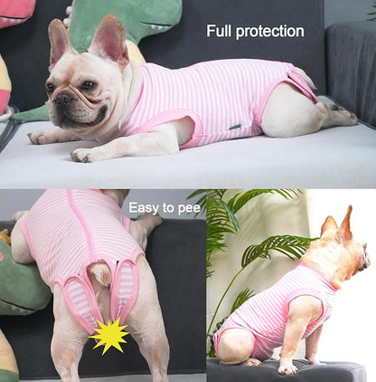 Dog Pink Recovery Suit for XX-Large Female Spay,Male Dog Surgery Suit, Narrow Pink-White XXL