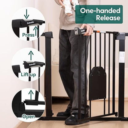 Babelio Auto Close Baby Gate with Cat Door,29-43" Metal Gate for Doorway,Stairs, House,Easy Walk Thru with Pet Door,Includes 4 Wall Cups and 3 Extension Pieces,Black