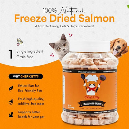 Freeze-Dried Salmon Treats for Cats & Dogs – 100% Wild Caught, Single Ingredient, High-Protein, Healthy Snack – No Additives or Preservatives – 7.0oz - Inspected & Tested in USA