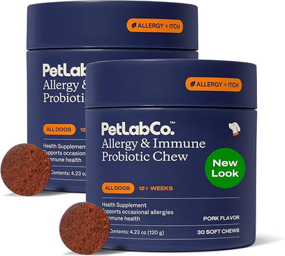 PetLab Co. Allergy & Immune Probiotics for Dogs, Support Seasonal Allergies, Gut & Digestive Health - Pork Flavor - 30 Soft Chews - Pack of 2 - Packaging May Vary