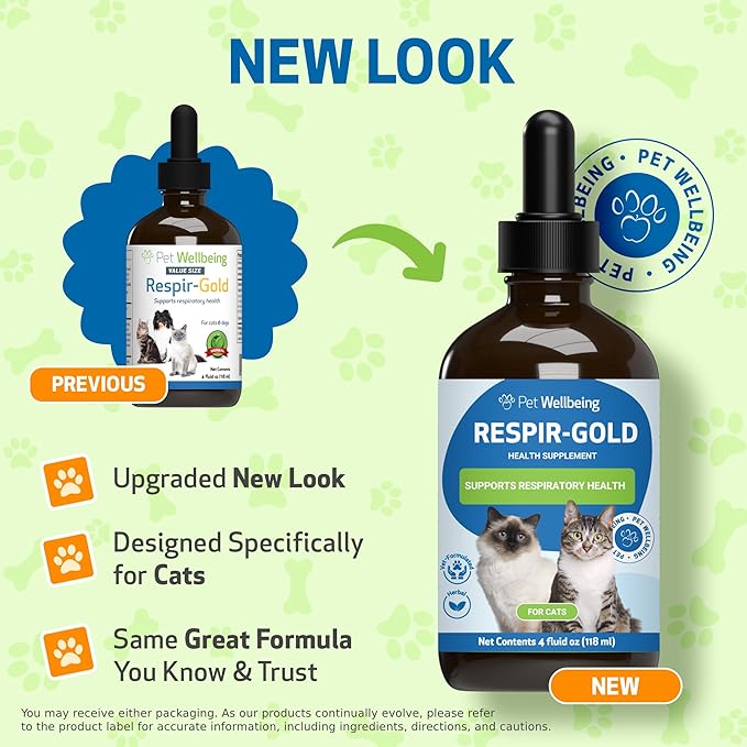 Pet Wellbeing Respir-Gold for Cats - Supports Healthy Breathing, Open Airways, Respiratory Support, Black Cumin, Horehound, Grindelia - Veterinarian-Formulated 4 fl oz (118 ml)