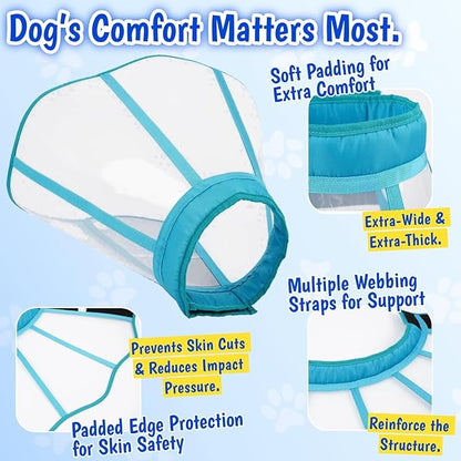 Comfy Dog Cone Collar for Dogs to Stop Licking, Soft Transparent E Collar for Small Dogs After Surgery, Extra-Long Recovery Cones, Durable & Easy-Clean Pet Neck Collar, Lightweight Cone(Blue-Green, S)