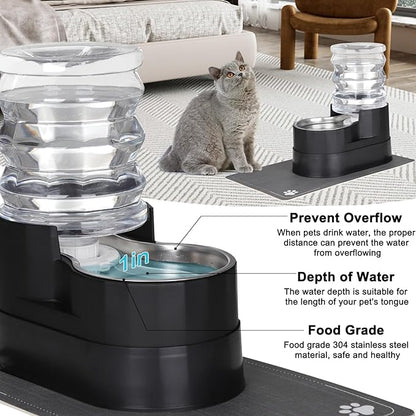 RIZZARI Automatic Cat Water Dispenser: Large 5L Black with Stainless Steel Bowl - Spill-Proof Design - Extra-Wide Elevated Feeder - Eases Drinking for Senior Dogs with Joint/Spine Issues - Home Use