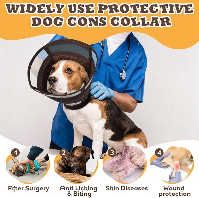 Soft Dog Cone for Dogs After Surgery,Foldable Dog's Cone Collar,Adjustable E Collar Alternative to Stop Licking,Pet Cones for Dog,Doggy Surgery Collar,Dogs Recovery Collars & Cones,Brown,M