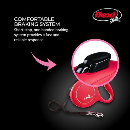 FLEXI New Classic Tape Retractable Dog Leash for Large Dogs Upto 110 lbs. – 16 ft., Red | Tangle Free Pet Walking Leash with One-Handed Brake, Pause, Lock|German Quality Product