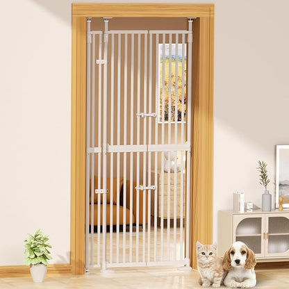 Glaf 74" Extra Tall Cat Gat, 30.31-38.19" Wide Adjustable Cat Door Pressure Mounted Pet Gate with Extra Narrow Gap Auto Close Dog Safety Gate for Doorways, Kitchen,Stairs
