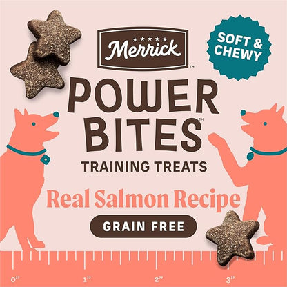 Merrick Power Bites Salmon Recipe Healthy Dog Treats, Real Salmon Grain-Free Dog Snacks, 6 oz Bag