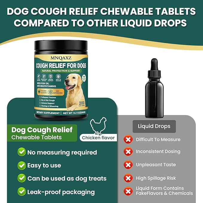 Dog Cough Relief Chews,Kennel Coughing Treatment,Natural Herbal Formula, Relief for Cough and Breathing Discomfort-100% Natural Respiratory Support,Safe Suppressant Treats
