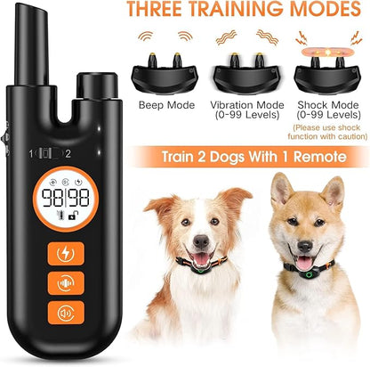 Dog Shock Collar for Dogs, Dog Training Collar with Remote Control Range 1300Ft, 3 Training Modes, Beep, Vibration, Shock, IPX7 Waterproof Rechargeable Electric Shock Collar