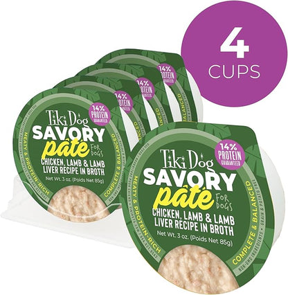 Tiki Dog Pate Wet Dog Food, Chicken, Lamb & Lamb Liver, 3 oz. Cup (4 Count)