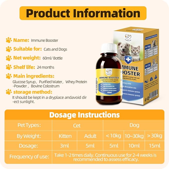 Immune Booster Liquid for Boosting Immunity, Aiding in Infection Defense, Accelerating Wound Healing, Reducing Allergy Symptoms, Enhancing Appetite and Energy for Cats and Dogs (1 Bottle)