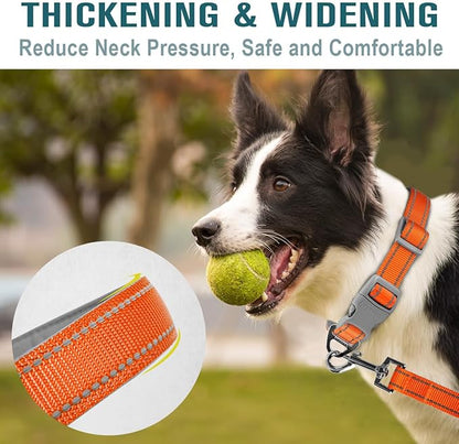 Dog Collar for Medium Small Large Dogs Reflective with Leash,Collar and Leash for Dogs,Soft Neoprene Padded 2 Pack(Orange,S)