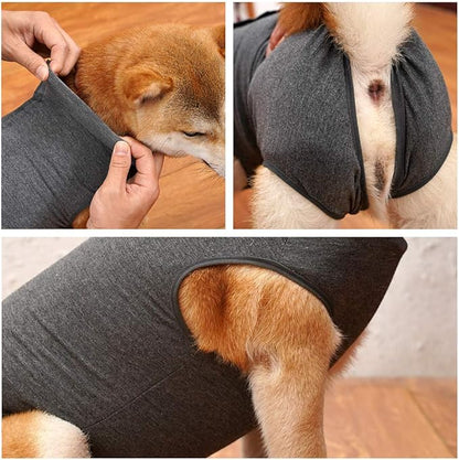 Dog Recovery Suit Abdominal Wound Puppy Surgical Clothes Post-Operative Vest Pet After Surgery Wear Substitute E-Collar & Cone(XXXL, Grey)