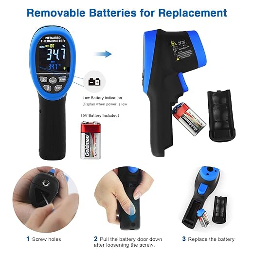 HOLDPEAK IR Thermometer with Color LCD Display -58℉~3272℉ D:S=50:1 Non-Contact Thermometer Gun, Nine Laser Pointer Adjustable Emissivity for Cooking, Grill, Industrial
