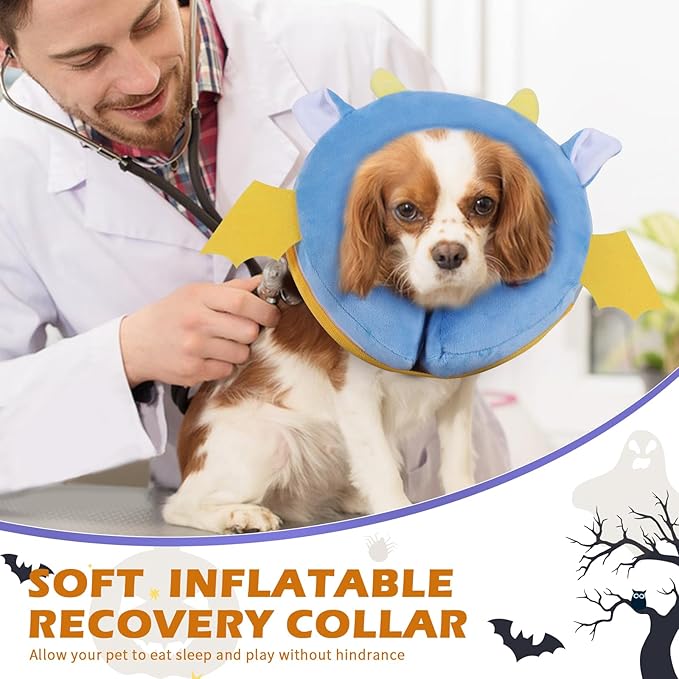 IEUUMLER Inflatable Recovery Dog Collar, Protective Donut Cone, Adjustable Soft Collar for Dog and Cat After Surgery Prevent from Biting & Scratching EU002 - Vampire M+