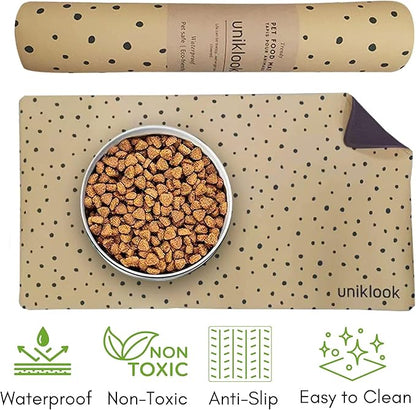 Large Pet Placemat, Dog Cat Mat Dog Feeding mat Pet Safe 28" X 16.5" Waterproof Easy to Clean Mat for Food & Water Bowls Waterproof Boho Uniklook (Cheetah)