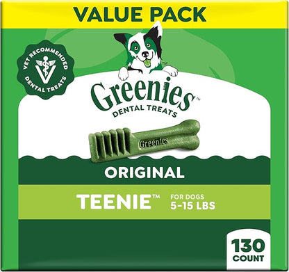 Greenies Veterinarian-Recommended Adult Natural Dental Dog Treats Teenie Size, Dog Dental Chews, Original Flavor, 36 oz. Pack, 130 Count