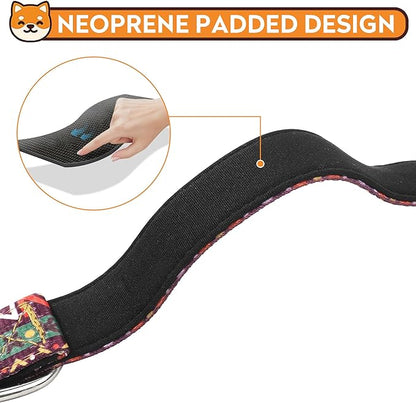 Reflective Dog Collar, Adjustable Soft Neoprene Padded Nylon Pet Collars with Buckle for Puppy and Small Dogs, Cats, Retro Geometric Flowers,S