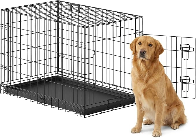 FDW 36" Foldable Metal Dog Crate with Leak-Proof Tray for Medium Dogs, Black