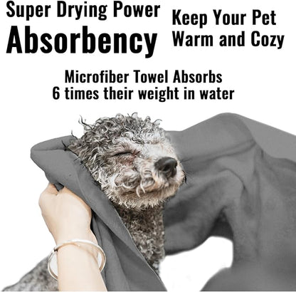 Puomue 3 Pack Microfiber Dog Towels for Drying Dogs, Super Absorbent and Soft Pet Grooming Towel, 40 Inch X 23.6 Inch, Perfect Dog Drying Towels for Large, Medium or Small Dogs, Grey