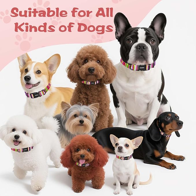 Kazazoo Dog Collar Cute and Soft Nylon Puppy Collar for Boy and Girl, Adjustable Dog Collars for Small Medium Dogs, Rainbow-S