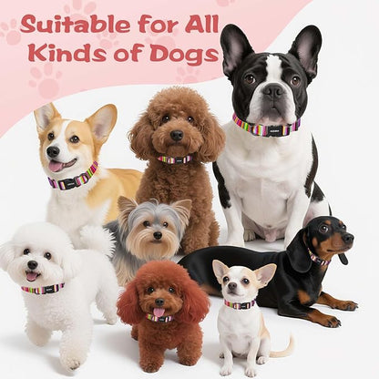 Kazazoo Dog Collar Cute and Soft Nylon Puppy Collar for Boy and Girl, Adjustable Dog Collars for Small Medium Dogs, Rainbow-S