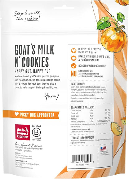 The Honest Kitchen Human Grade Dog Treats Goat's Milk N' Cookies: Slow Baked with Pumpkin, 8 oz Bag