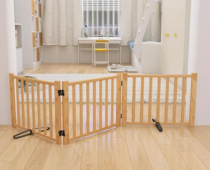 YOCAN Paint-Free Wooden Freestanding Dog Gates for The House,Doorways, Stairs,Wood Dog Fences Indoor Pet Gate,Step Over Fence-3 Panels L:69" H:16.9"