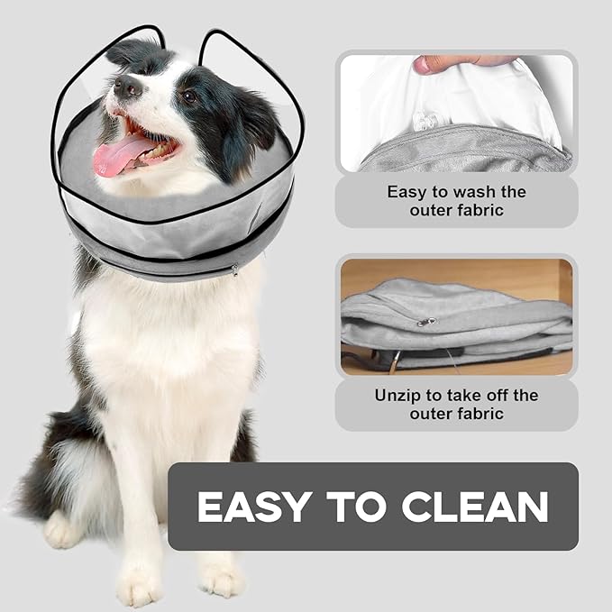 Inflatable Surgery Collar for Dogs-Enhanced Anti-Licking Protective Cone with Adjustable Strap (Grey, XL)