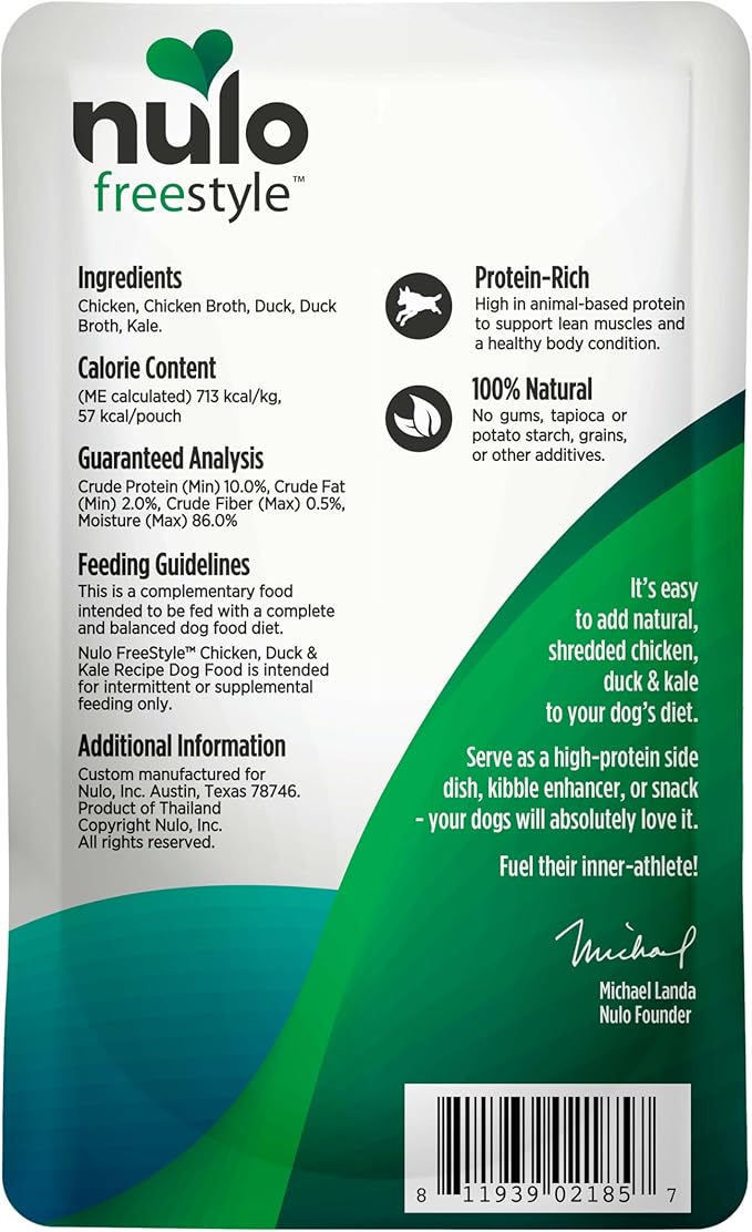 Nulo Freestyle Chicken, Duck, & Kale in Broth Real Meat Dog Food Topper, 2.8 Ounce (Pack of 24)