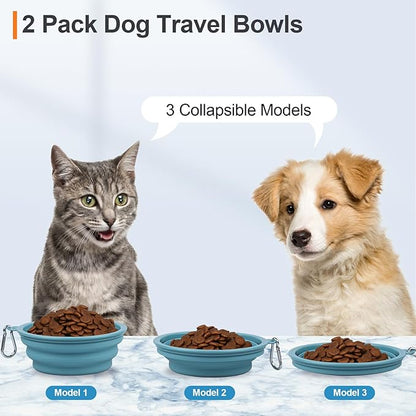 Kytely Collapsible Dog Bowls for Travel, 2Pack Dog Portable Water Bowl, Foldable Pet Food Bowl with Clasp, Pet Cat Feeding Cup Dish for Traveling, Walking, Hiking