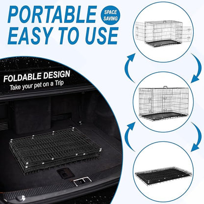 Dog Crate, Wire Kennel with Divider Panel, Metal Cages with Double Door, Leak-Proof Pan Tray, Folding Portable Pet Dog Cage for Indoor Outdoor Travel (Black, 48")