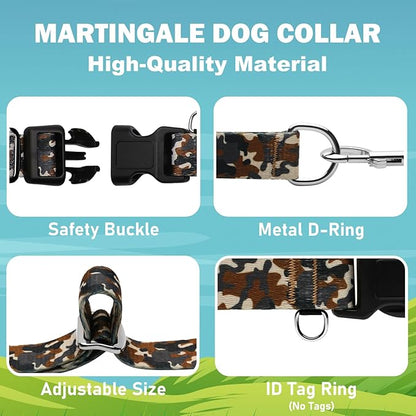 Martingale Collar for Dogs with Buckle No Pull Adjustable Nylon Limited Slip Training Dog Collars (Camouflage, Medium)