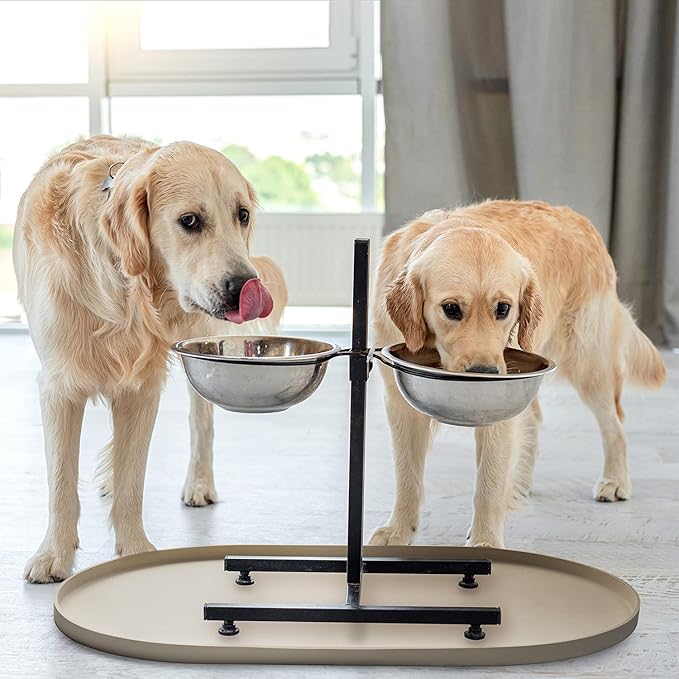 DogBuddy Dog Food Mat - Waterproof Dog Bowl Mat, Silicone Pet Mat for Food and Water Bowls, Nonslip Pet Feeding Mat with Edges, Dogs Food Mats for Floors, Puppy Supplies (XXL: 32" x 19", White Sand)