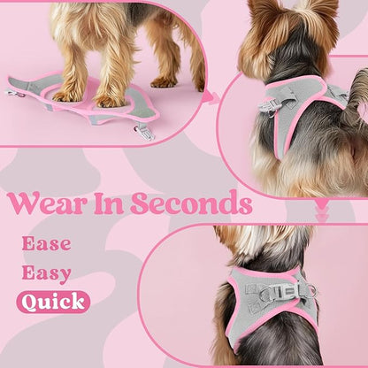 rabbitgoo Small Dog Harness, Step-in Soft Mesh Puppy Vest with Safety Buckle, Breathable Reflective Pet Harness for Extra Small Dogs, Pink & Gray XXS