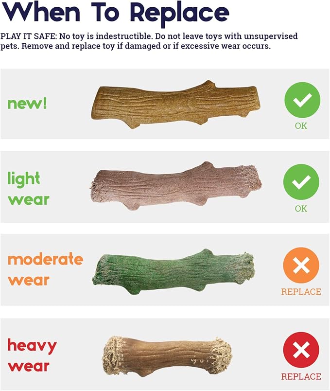 Pupstages Super Dogwood Dog Chew Toy – Real-Wood Blend, Natural Wood Flavor & Texture, Moderate Chewers, Medium, 9.5"