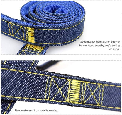 Denim Pet Dog Collar Harness Leash Set for Puppy Dog Cat, Adjustable Dog Harness Vest Collar Lead S/M/L/XL